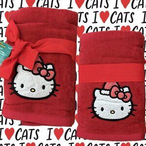 Hello Kitty Red Cotton Embroidered Glitter Face Kitty Graphic Hand Towels-2-Pk